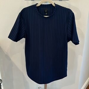 River Island men’s short sleeve shirt ribbed navy blue medium
